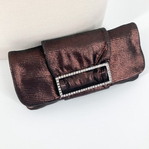 Adrienne Vittandini Bronze Metallic Fabric Evening Bag Clutch New - Picture 1 of 15